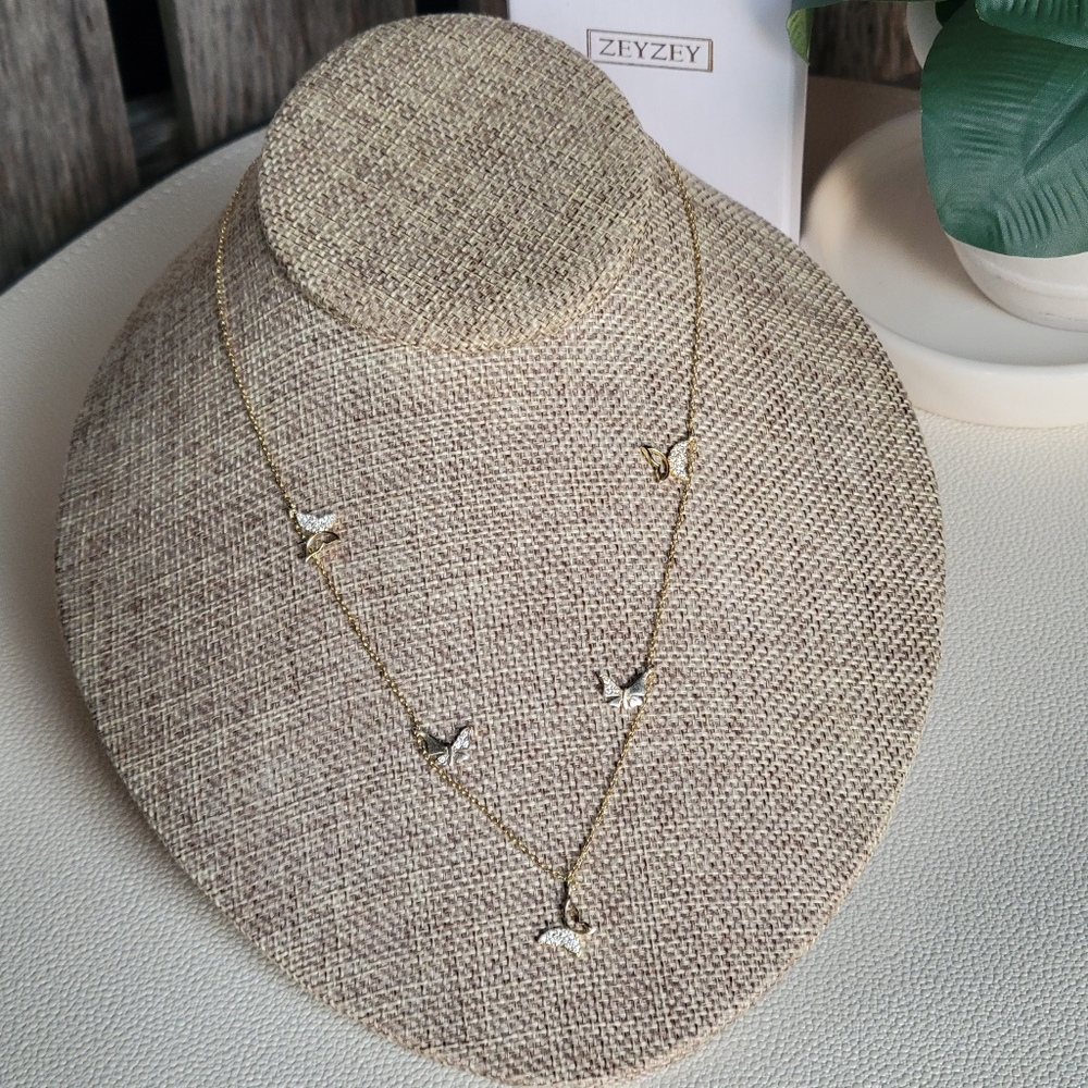 ZEYZEY 18k gold plated sterling silver butterfly necklace 16" + 2" - Picture 4 of 8